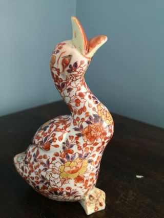 Vintage Chinese Canton Imari Porcelain Hand Painted Head Up Duck Bird Figurine