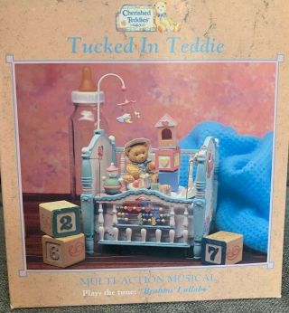 Enesco Small World Of Music " Tucked In Teddie " Vintage Baby Gift Musical Box