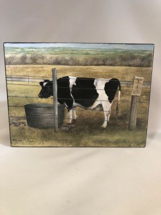 Farmhouse Decor Cow Painting On Wood Ruth Lorentzen Wall Hanging 5.  75”x7.  75”