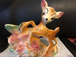Vintage Bambi Figurine Planter Signed Disney.  Fantastic High Glaze Contition