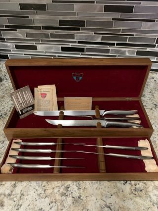 Vintage Gerber Knife Set Incomplete And Carving Set In Case