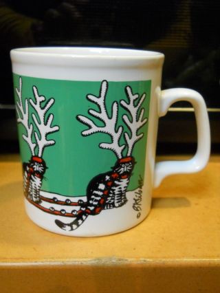 Vintage B.  Kliban Kiln Craft Christmas Reindeer Cat Ceramic Mug England