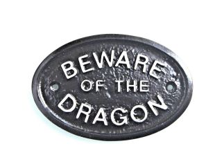 Silver " Beware Of The Dragon " - House Door Plaque/ Garden Wall Sign - Black -