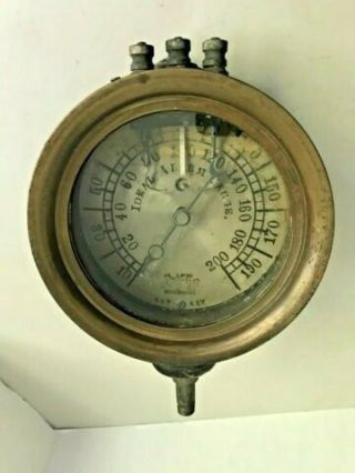Vintage 6” Diameter Brass Ashton Valve Co.  Ideal Alarm Gauge