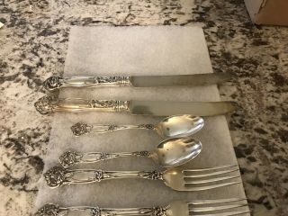 6 Vintage R.  Wallace & Sons Sterling Silver Floral Teaspoon Forks And Knives