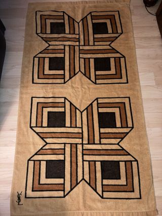 Vtg Yves Saint Laurent Towel 3d Abstract Geometric Diagonal Squares Brown 1970s