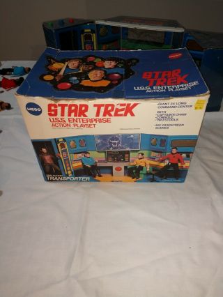 Vtg 1970s Mego Star Trek Uss Enterprise Action Playset Bridge W/ 7 Figures Box