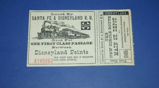 Vintage 1950s Official Disneyland Santa Fe Railroad R.  R.  1st Class Ticket -