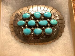 Vintage Navajo Signed R P Multi Stone Turquoise Sterling Silver Belt Buckle