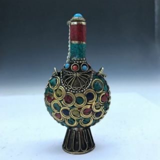 Chinese Collectable Turquoise&red Coral Hand Carved Snuff Bottle H701
