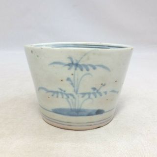 B674: Japanese Really Old Ko - Imari Blue - And - White Porcelain Cup Soba - Choko