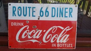 Vintage Us Route 66 Porcelain Gas Coca Cola Road Diner Service Station Pump Sign