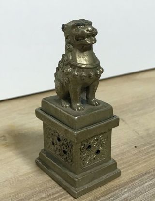 Foo Dog On Pedestal - Vintage Metal Incense Burner - Made In Japan