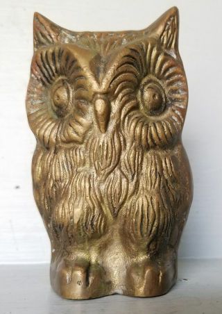 Cute Vintage Solid Brass Owl Figurine Paperweight Doorstop Bookend