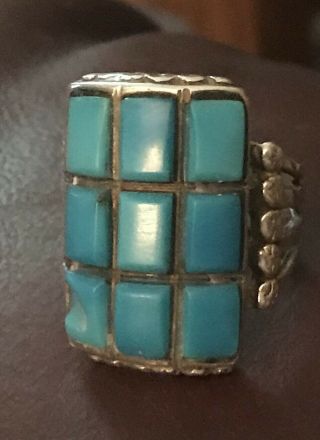 Heavy Mens Vintage Navajo Old Pawn Silver Turquoise Cobblestone Inlay Ring