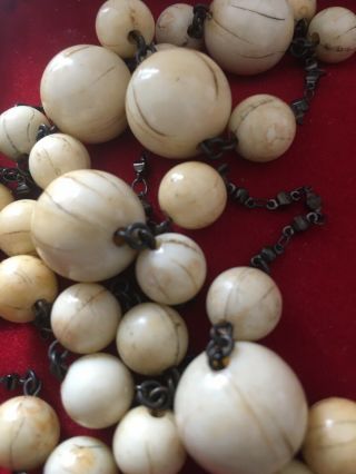 VICTORIAN ANTIQUE CHINESE CANTONESE CARVED BOVINE BONE BEAD NECKLACE ?? 2