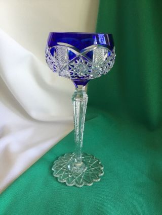 Vintage Nachtmann Traube Cobalt Cut To Clear Crystal Wine Goblet