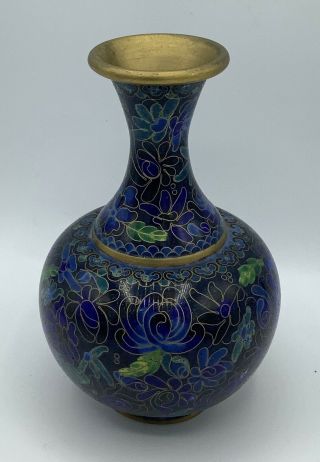 Gorgeous Chinese Blue Green And Gold Cloisonné Vase With Sticker