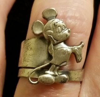 Vintage Mickey Mouse Walt Disney Productions Sterling Silver Ring - Adjustable