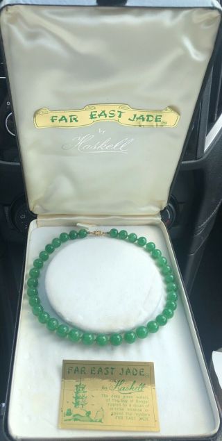 Vintage Miriam Haskell Far East Jade 14k Necklace In Presentation Box
