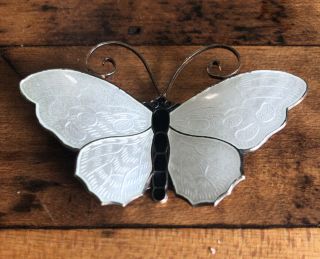 Vintage David Andersen Norway Sterling Silver 925 White Enamel Butterfly Pin