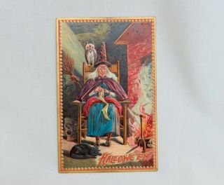 Vintage Raphael Tuck 160 Halloween Postcard Knitting Witch - 80760