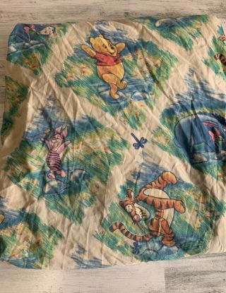 Vintage 2pc.  Disney Winnie the Pooh Fitted & Flat Sheet Set Standard Twin Size 3