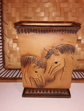Rustic Double Horse Head Ceramic Brown Vase " Montana Lifestyles "
