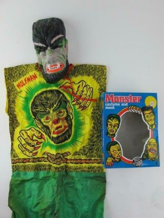 1973 Vintage Halloween Wolfman Monster Tv Costume & Mask Set Ben Cooper