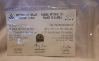 Boy Scouts Of Canada National Council 1989 Canadian Jamboree Service Pin Card