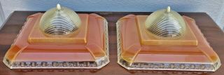 2 Vintage Mid Century Modern Peach Atomic Plastic Clip On Ceiling Light Covers