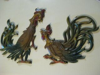 Vintage Mid - Century Syroco Inc.  U.  S.  A.  Fighting Roosters - Mcmlxv