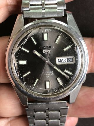 Vintage Seiko 5 6119 8083 Automatic Gray Dial Day Date Ss 21 Jewels R45