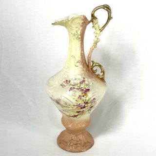 Rh Austria Porcelain Pitcher Vase Hand Painted Flowers Vintage Robert Hanke 13 "