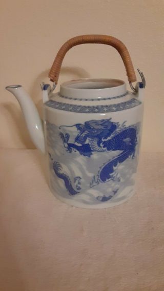 Vintage Chinese Blue And White Porcelain Teapot Marked No Lid