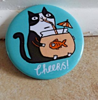 Magnet Cheers Cat Goldfish Bowl Big 2.  25 " Strong Helps Feral Cat Rescue