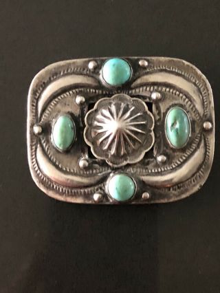 Sterling Silver Turquoise Native American Western Cowboy Vintage Belt Buckle
