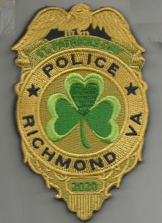 Richmond Virginia Police 2020 St.  Patricks Day Patch 1st Offering
