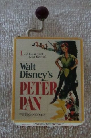 Disney Peter Pan Mini Music Box Hand Crank 1951 - Plays " You Can Fly " -