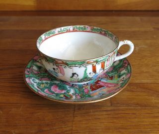 Antique Canton Chinese Porcelain Famille Rose Tea Bowl Cup And Saucer C.  1900