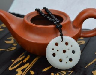Xinjiang Hotan white jade lotus root piece with wealth piece pendant necklace 2