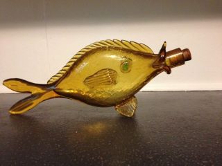 Vintage Crackle Glass Large Amber Fish Blenko? 15.  5 " X 6.  5 " With Cork
