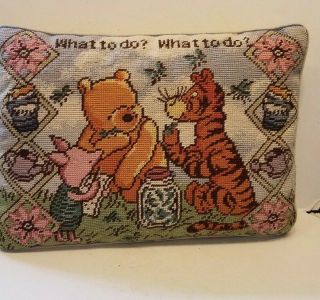 Vintage Disney Winnie The Pooh Tigger Piglet What To Do Needlepoint Pillow