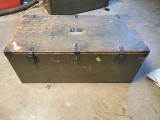 Vintage Wood Foot Locker Military Us Army Trunk Chest Wwii 1942 Good Cond