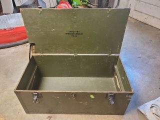 Vintage WOOD FOOT LOCKER Military US Army Trunk Chest WWII 1942 Good Cond 2