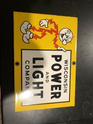 Wisconsin Power And Light Porcelaim Vintage Gas Oil Beer Patina