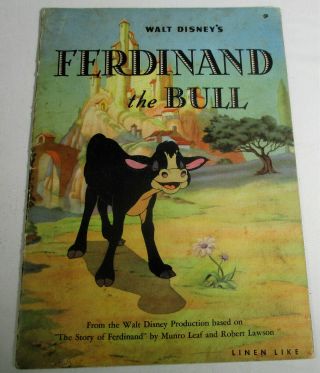 Book - 1938 Walt Disney " Ferdinand The Bull " 1939 Vg,  Punch Hole Leaf And Lawson