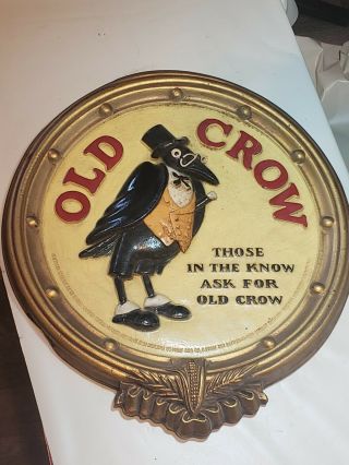 Vintage Old Crow Whiskey Embossed Circle Round Sign 16 1/2 X 15 3