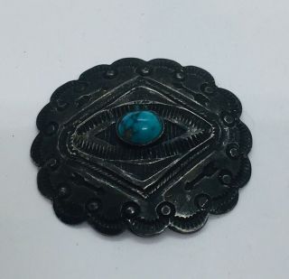 Vintage Navajo Sterling Silver Hand Made Ornate Turquoise Single Concho