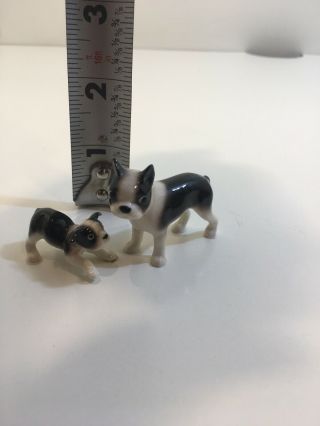 Vintage Hagen Renaker Dog Boston Terrier And Pup Porcelain Figurines